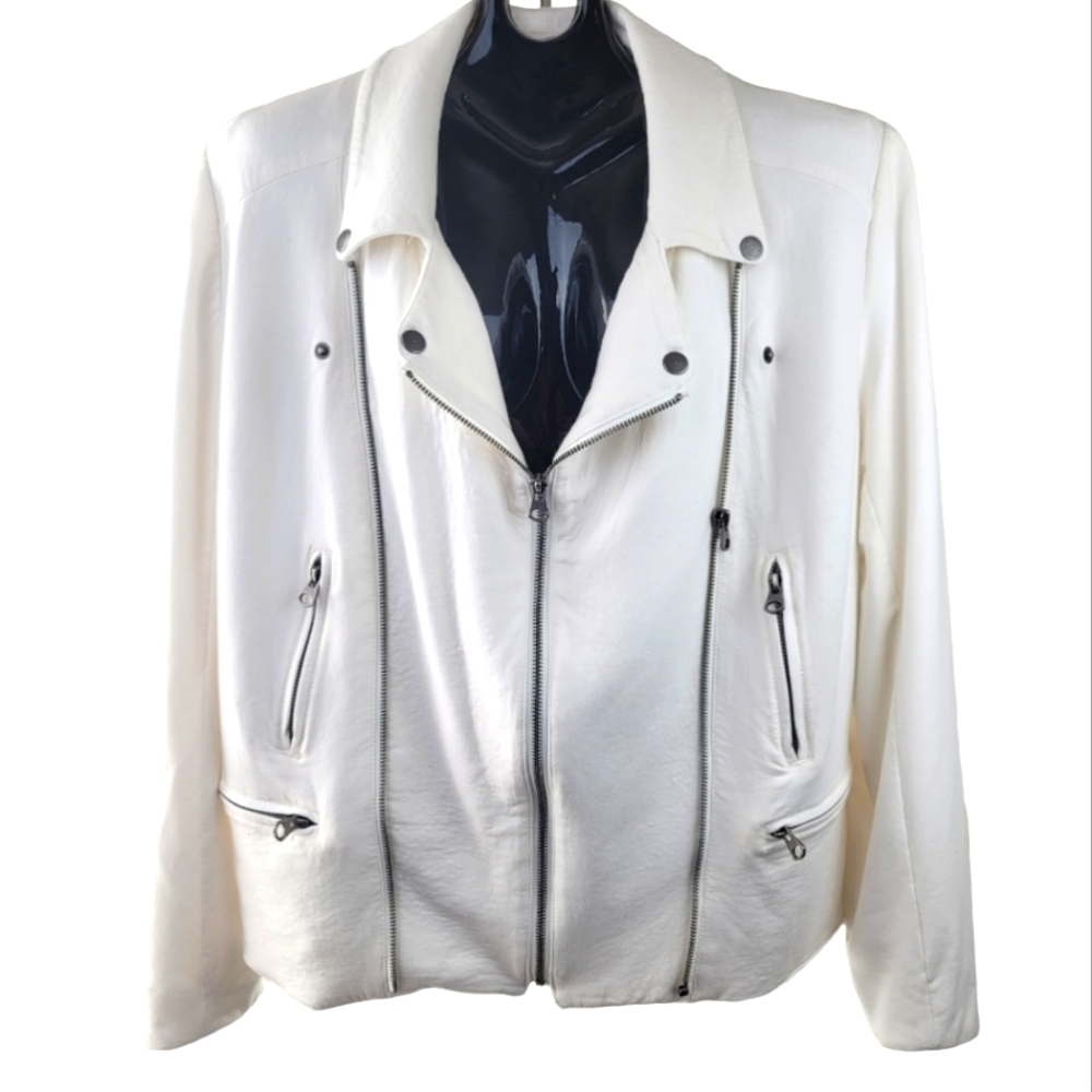 Catherine‎ Malandrino White Fitted Moto Jacket